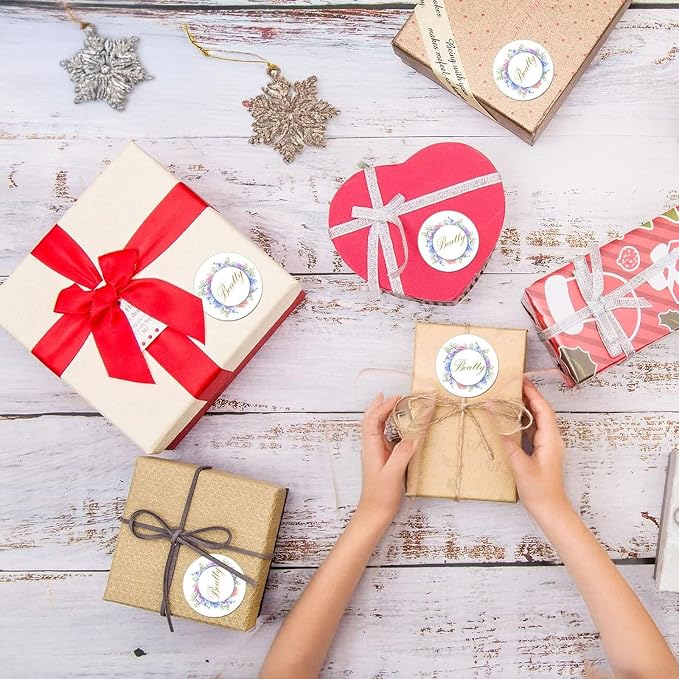 Custom Stickers for Weddings, Birthdays & Businesses - Personalized Labels with Your Logo - Waterproof, Fade and Heat Resistant - Pack of 100-1000 (Wreath H, 3.5 Inch)