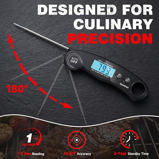 Meat Thermometer Digital, 1 Sec Instant Read, ±0.5°F, Waterproof | IPX5 Waterproof, Large Backlit Display, Magnetic Back, 4.1-Inch Probe, for Grilling, BBQ, Smoker and Cooking