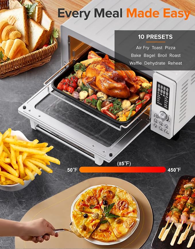 Nuwave Bravo Pro Smart Air Fryer Toaster Oven Combo, Airfryer Convection Oven Countertop, 10-in-1 Functions with Quicker & Even Crisp Technology, 1800W, 50-450°F, PFAS-Free, 21QT, Vanilla Cream