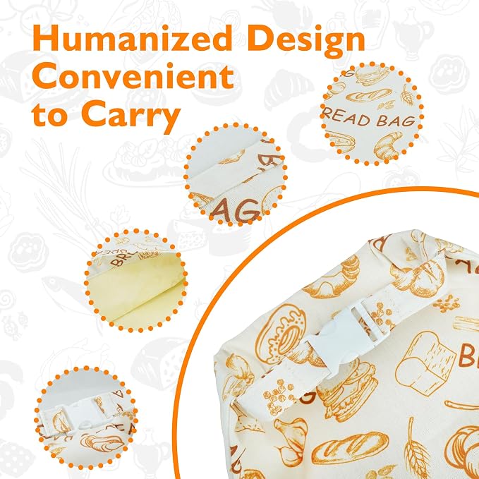 2 Pack Bread Bags For Homemade Bread,Cotton Beeswax Bread Bags For Sourdough,Waxed,Reusable Cloth Bread Bag With Locks For To Go Picnic Food Packaging