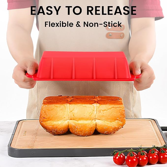 Vinino 2 Pack XLarge Nonstick Silicone Loaf Pans 12.5x5.5'' for Baking | 2 Extra-Large Pans for Baking Long Loaves, Paired Meatloaves & Pound Cake Batches, Red