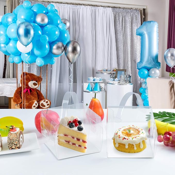 BURLIHOME 25Pcs Clear Cake Box,5x5x4Inch Bakery Boxes with Handle,Party Favor Boxes Ideal for Pie Cookie Candy, Pastry Boxes for Birthday Wedding