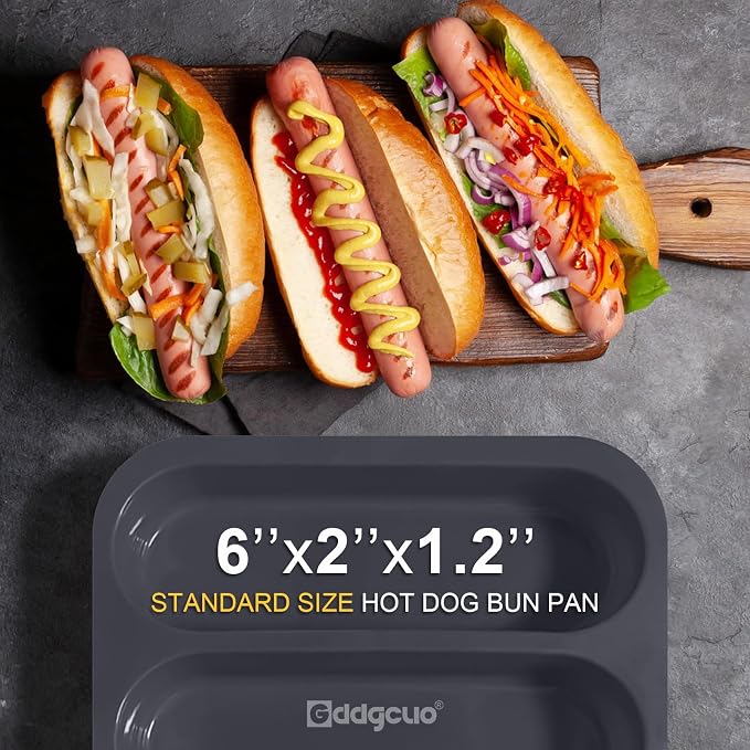 Silicone Hotdog Bun Pan, 6 Inch Standard Hot dog Bun Mold, 4 Cup Non-stick Homemade Hotdog Bun Baking Pans, Mini Baguette Pans, Dishwasher Safe, 1 Pc (Grey)