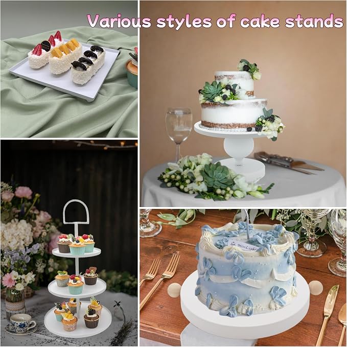 Set of 7 White Cake Stands Metal Dessert Display Holder Round 3 Tier Cupcake Stand Serving Tray Platter Cake Pedestal Stand for Party Weddings Birthday Baby Showers Anniversary