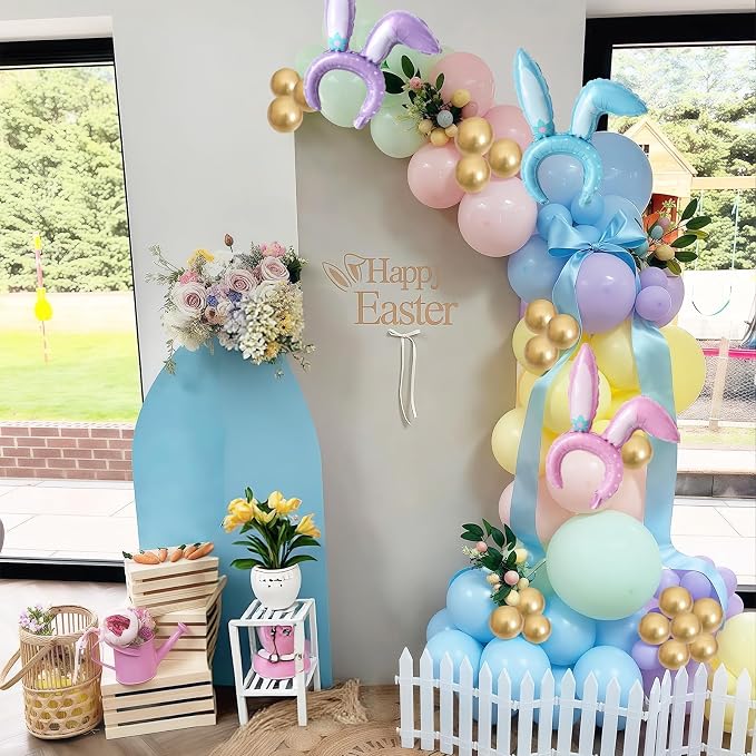 155pcs Pastel Balloon Arch Kit, Macaron Pink Blue Green Purple Yellow Rainbow Colorful Confetti Balloon Garland for Daisy Baby Shower Birthday Wedding Easter Spring Garden Tea Party Decorations