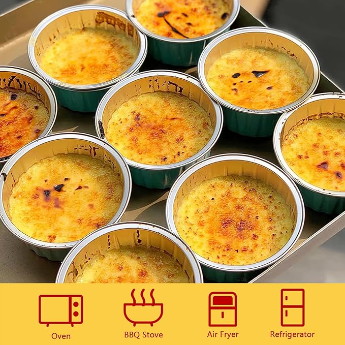 5oz Cupcake Baking Cups with Lids 25 Pack, Foil Muffin Tin Mini Cake Pans Small Cupcake Containers, Disposable Creme Brulee Ramekins Liners for Bake Sales Wedding-Champagne