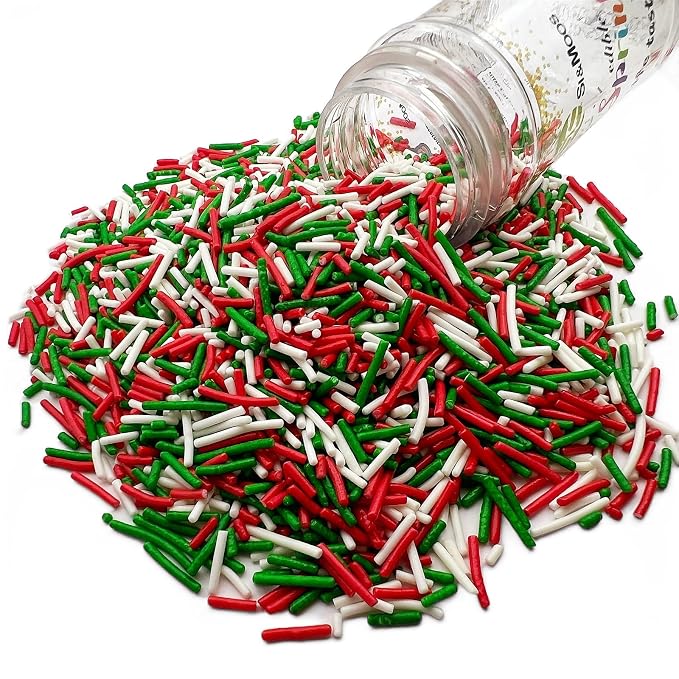 SE Si&Moos Red Green and White Jimmy Sprinkles for Cake Decorating Christmas Cookie Decorations Christmas Jimmy Sprinkles Edible Crunchy Jimmies for Topping Cupcakes, Cookies, Cakes, Cakes Pops 2.75 OZ