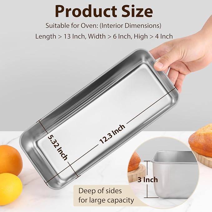 P&P CHEF Loaf Pans for Baking Bread, 12 x 5 Inch Large Stainless Steel Bread Loaf Pan Tins for Homemade Meatloaf Cake Brownies, Healthy & Sturdy, Oven & Dishwasher Safe, 4Pcs
