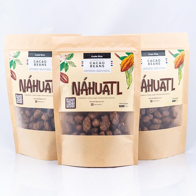 Nahuatl 100% Costa Rican organic caramelized cacao beans, Whole food, Gluten and lactose free, Vegan, Artisan, Source of fiber Keto and Non-GMO, (100g / 3.5Oz).