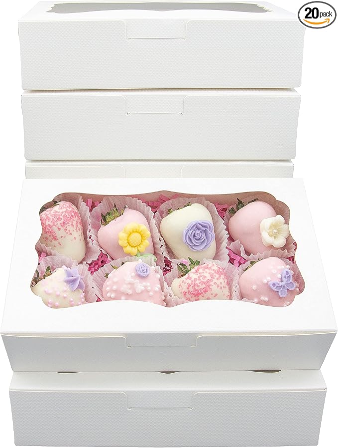 20pcs 8x5x2 Inch White Bakery Boxes Cookie Boxes with Window Treat Boxes Dessert boxes for Cookie,Pastry,Macaron,Donut,Muffins,Chocolate,Cupcake and Candy Gift Giving