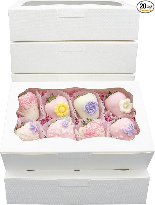 20pcs 8x5x2 Inch White Bakery Boxes Cookie Boxes with Window Treat Boxes Dessert boxes for Cookie,Pastry,Macaron,Donut,Muffins,Chocolate,Cupcake and Candy Gift Giving