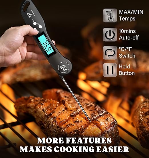 DOQAUS Meat Thermometer Digital – Instant Read Food Thermometer for Cooking with Backlight & Auto-Rotating Display, Kitchen Gadgets Essentials for BBQ Oven Grill Smoker Candy