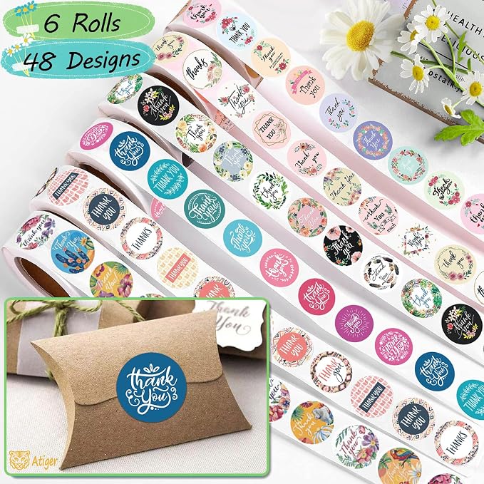 Thank You Stickers Rolls 3000 Pcs - 1 Inch Floral Designs Thank You Stickers Labels for Baking Packaging Envelope Seals Small Business Flower Stickers Tags for Wedding Birthday Party Gift Wrap Bag