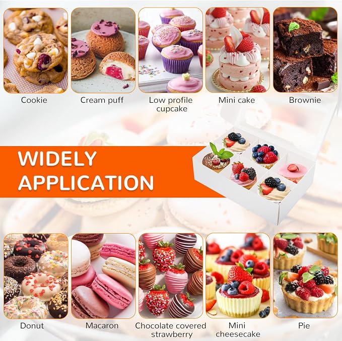 Zealax 9 Inch Bakery Boxes with Window and Dividers Cookie Packaging Small Treats for Gift Giving, Macaron Boxes Treat Boxes for Mini Cupcakes, Chocolate Covered Strawberries, 10 Pack, 9x6x2.5 Inch