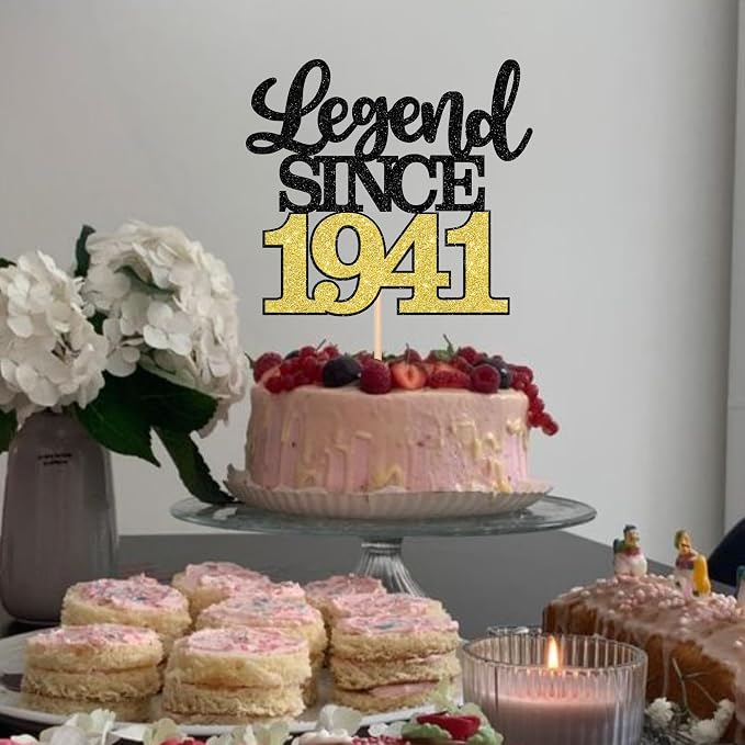 1 PCS Legend Since 1941 Cake Topper Black Gold Glitter Eighty Five Happy 85th Birthday Cake Pick Hello 85 Cheers to 85 Years Cake Decoration for 85th Birthday Anniversary Party Decorations Supplies
