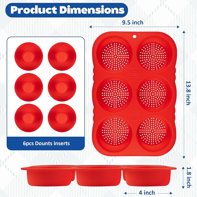 Silicone Hamburger Bun Mold and Bagel Pan, 6 Donut Inserts, 4 Inch | Hamburger Bun and Bagel Mold, Food-Grade Platinum Silicone, Non-Stick, Dishwasher Safe, 6PCS Donut Inserts Included