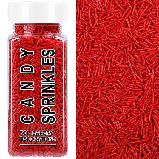 Red Sprinkles, Edible Red Jimmies Sprinkles for Baking Topping, Cupcakes, Cookies, Ice Cream & Cake Decorating, Christmas Party Valentines 4th of July Supplies