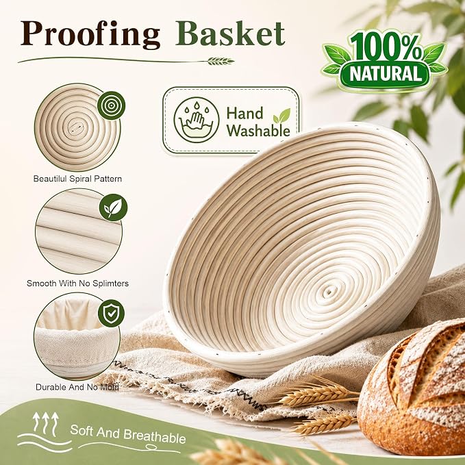 Sourdough Bread Proofing Basket Set, 47PCS Banneton Bread Proofing Set with Round & Oval Rattan Baskets, Bread Lame, Dough Scraper & Baking Tools for Beginner & Artisan Home Bakers (47)
