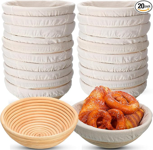 Gejoy 20 Sets Bread Proofing Baskets Bulk Banneton Dough Proofing Bowls Kit with Cloth Liner Sourdough Basket for Home Sourdough Bakers Supplies(Round,9 Inch)