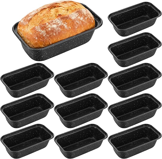 Uiifan 12 Pcs Mini Loaf Pan for Baking Bread Non Stick Small Banana Bread Tins Mini Loaf Pans for Nonstick Tiny Meatloaf Pan Carbon Steel for Oven and Baking (6 * 3.3 * 2inch,Gray with Dots)