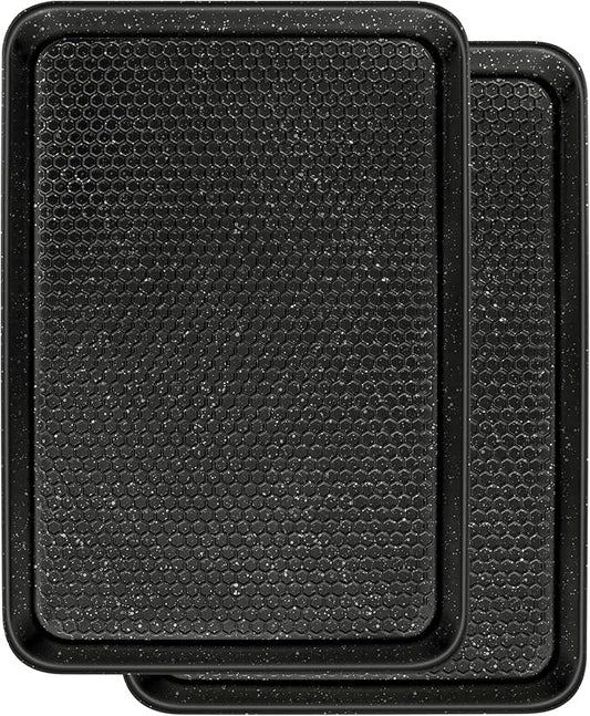 Wildone Baking Sheet Pan Set, Honeycomb Embossed Nonstick Baking Sheet 15x10 In, Thicker Carbon Steel Cookie Sheet, Even Heating Jelly Roll Pan, Black, 2 Pack