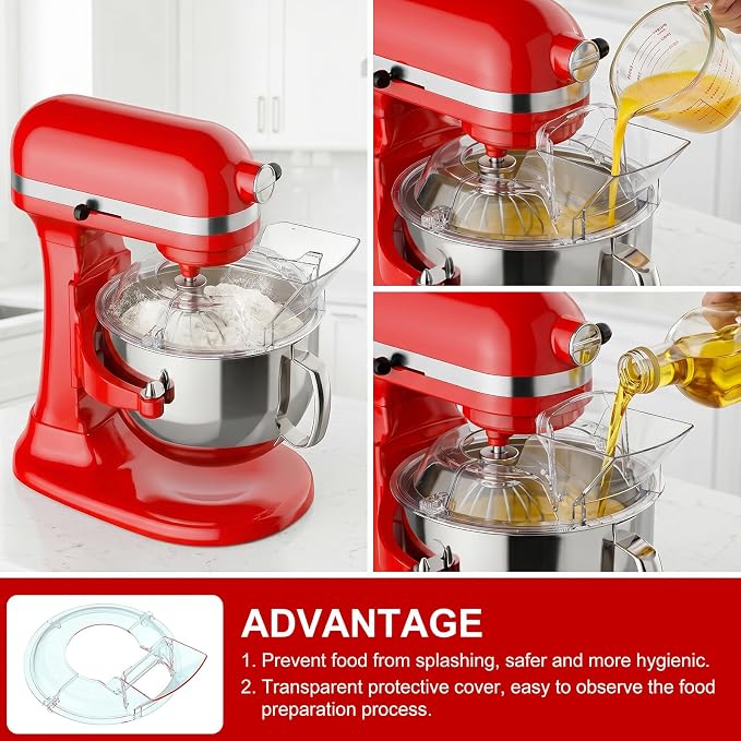 Pouring Shield for KitchenAid Mixer & Splash Guard Attachment - Fits all 5.5-8QT Bowl-Lift Stand Mixers Stainless Steel Bowls, Kitchen Aid Accessories and Attachments