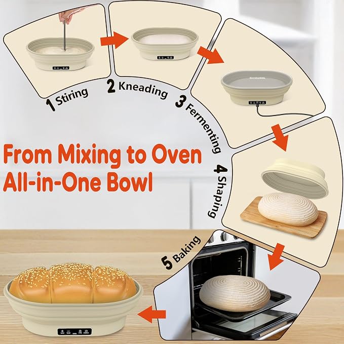 Upgraded Electric Heated Silicone Dough Proofing Box with Reliable Timer & Precise Temp Control - Fast Fermentation Collapsible Proofer Bowl (4L,Oval)