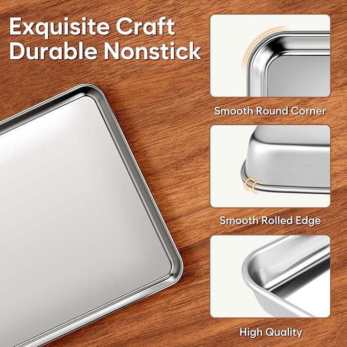 Pack Jelly Roll Pan Set of 2, 15.9” x 12” Stainless Steel Cookie Sheets for Baking, Non Stick Baking Sheets for Oven Heavy Duty Baking Trays