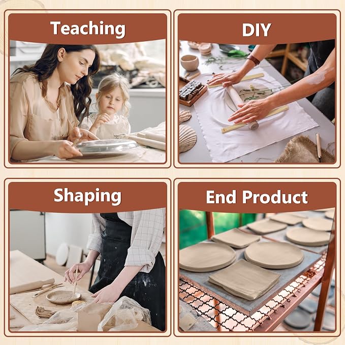 Sasylvia 20 Pcs Clay Pottery Rolling Pin Guides Wood Teaching Rolling Mud Stick Guide Set Polymer Clay Depth Thickness Guide Pottery Mudboard Tools (10 Size,Wood Color)