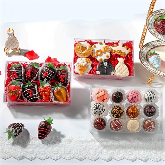 50PCS 8x5x2 Inch Clear Bakery Boxes with Window - Chocolate Covered Strawberries, Cookie, Cake, Brownie, Donut Boxes