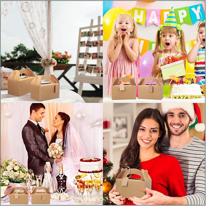Mimorou 100 Pack Brown Gable Boxes Bulk with Tags and Twine,Thank You Gift Party Favor Boxe for Candy Cookies, Treat Boxe for Father’s Day 4th of July Birthday Wedding Bridal Shower 6.2 x 3.5 x 3.5