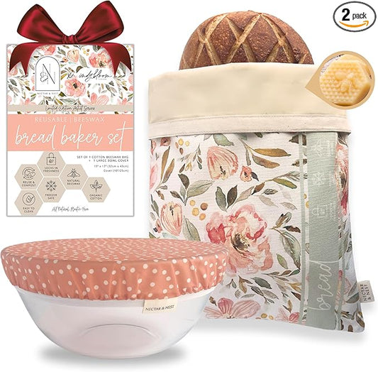 Nectar & Nest Bread Baker Set, Reusable Beeswax Bread Bags for Homemade Bread, Sourdough Bag, Organic Cotton Beeswax Bowl Cover, Limited-Edition Artist Series