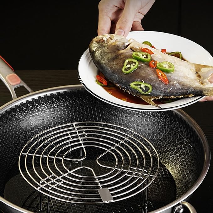 Round Steamer Rack and Cooling Rack,Stainless Steel Pot Trivet, Cooking Rack,Wire Steamer Kettle Rack Holder, Air Fryer Cooking Steamer Rack for Baking Canning Cooking Steaming, 9.5''X2.8''…