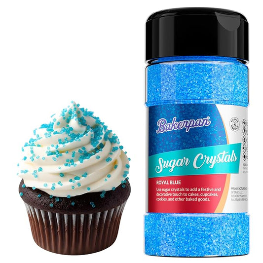 Bakerpan Royal Blue Sugar Sprinkles for Baking - 7 oz Coarse Sparkling Decorating Sugar Crystals for Baking Topping, Cookies & Cupcakes | Kosher, Gluten-Free, Made in USA