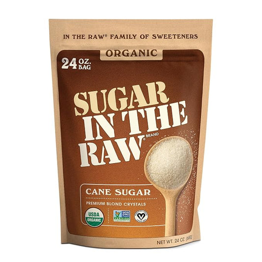 Sugar In The Raw Organic White Granulated Sugar, 24 oz. Bag, Fair Trade & USDA Organic Certified Granulated Cane Sugar, Non-GMO Project Verified, Kosher, Vegan and Gluten Free