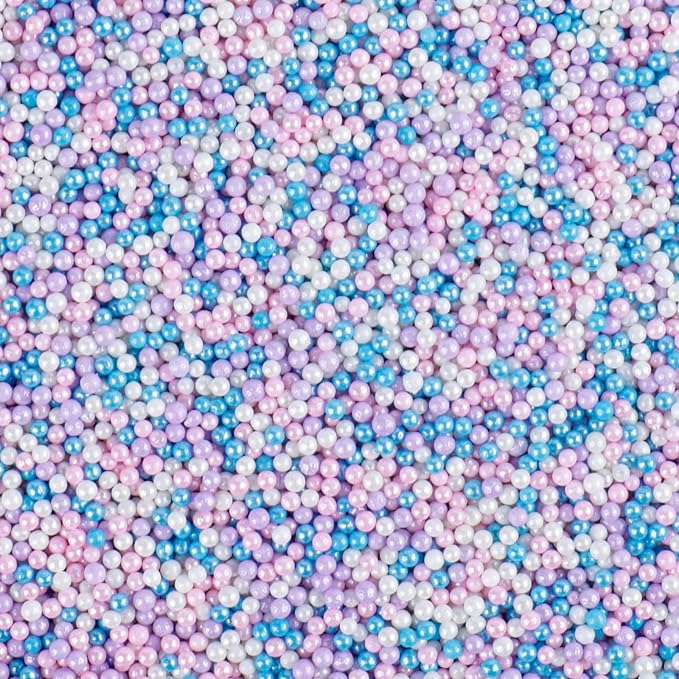 Mermaid Nonpareils Sprinkles - 2mm Edible Pink Blue and Purple Pastel Pearl Sprinkles for Cake Decorating, Cupcake, Cookie, Baking, Donuts, Ice Cream Toppings, Party Birthday Wedding 110g/3.88oz