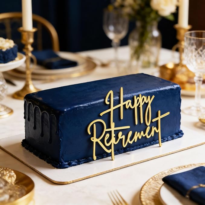 Happy Retirement Cake Topper,Gold acrylic Cake Decoration,No Work Zone For Men Women Retirement Party Supplies Photo Booth Props