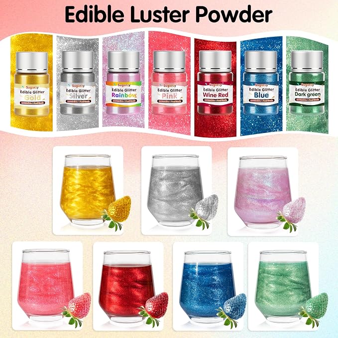 Gold Edible Glitter for Drinks,10g,Food Grade Gold Sprinkles Cake Decorating Supplies,Edible Luster Dust for Cocktail Beverages,Sparkly Luster,Food Coloring Shimmer Powder for Baking,Cakes,Cupcakes Cookies Drinks Candy Strawberries Apples Chocolate,Wed...
