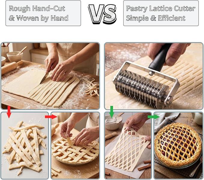 AMPSEVEN Pastry Lattice Roller Cutter - Professional Stainless Steel Dough Lattice for Pie Pizza Bread, beef wellington, Pastry Crust Roller Cutter