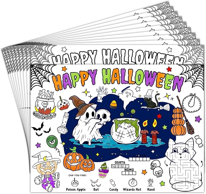 45 pcs Halloween Coloring Placemats Halloween Crafts for Kids Ghost Disposable Placemats Coloring Activity Party Favors Supplies Decorations School Party