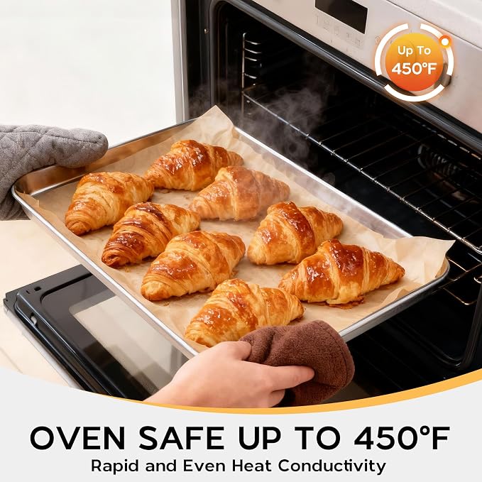Onader 9 x 13 Inch Baking Sheet Set of 6, Stainless Steel Quarter Sheet Pan for Baking & Roasting, Metal Cookie Toaster Oven Pan Tray, Heavy Duty & Dishwasher Safe (Actual Size: 12.5" x 9.7")