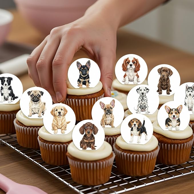 36 Pack Edible Pet Dogs Cupcake Toppers Wafer Paper Cute Puppy Dogs Cupcake Picks Baby Shower Cake Decor for Pets Party Cake Decorations Supplies