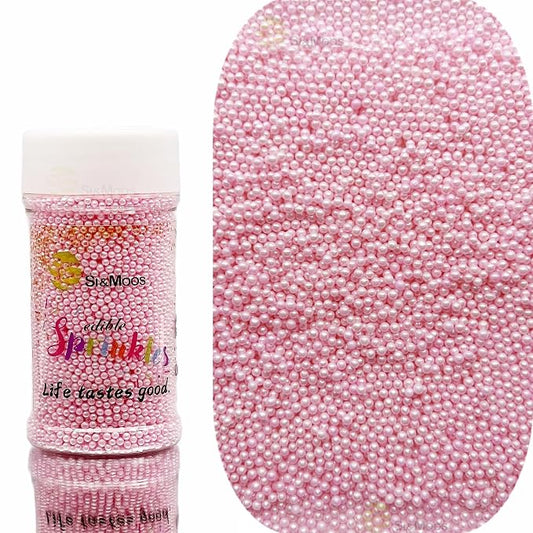 SE Si&Moos Nonpareil Sprinkles, 2mm Baby Pink Mini Edible Pearls Pink Sprinkles for Cake Decorating Halloween Cookie Decorations Wedding Baby Shower Party Christmas Holiday Supplies 3.5 OZ