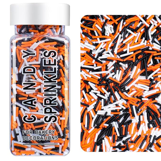 Halloween Jimmies Sprinkles - Black Orange White Jimmies Mix for Cake Decorating, Edible Cookie Cupcake Decorations for Fall Thanksgiving Halloween Baking & Party Treats