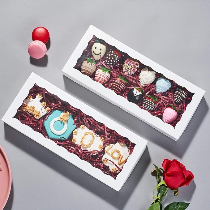 24PCS 12 x 5 x 1.5 inches Auto-Popup One Piece Premium Cookies Boxes, Bakery Boxes for Mother's Day and Holiday Cookie Gift Sets