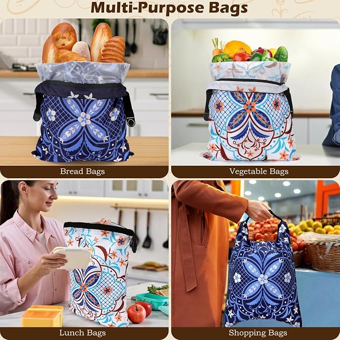 2 Pack Reusable Bread Bags for Homemade Bread, 17"×13" Sourdough Bread Storage Bags with Bowl Cover - Keep Loaf Fresh and Easy to Wash(Morocco Style)