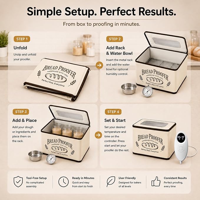 Bread Proofing Box - Folding Dough Proofer - Foldable Sourdough Warmer - 70-158°F Temp and 48H Timer Controller - Bread Making Kit with Dough Warming Box, Banneton Basket, Lame, Scraper, Metal Rack