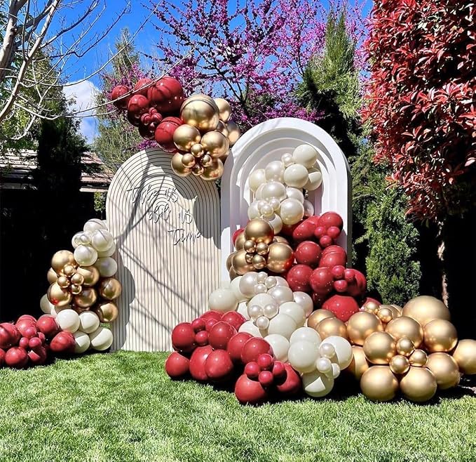 Burgundy Balloons Double Stuffed Wine Red Rose Red Balloon Arch Kit Maroon Garland Different Size For Wedding Birthday Baby Shower Anniversary Wine Party Decorations