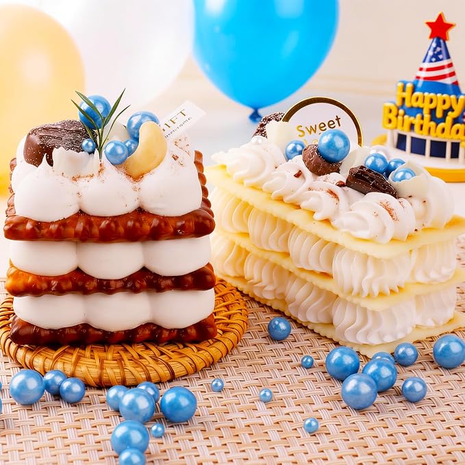 Blue Pearl Sprinkles for Cake Decorating, 4 Sizes Sugar 130g/4.6oz, Cupcake, Ice Cream, Donuts, Macaron Toppings Supplies (2mm, 4mm, 7mm, 1cm)