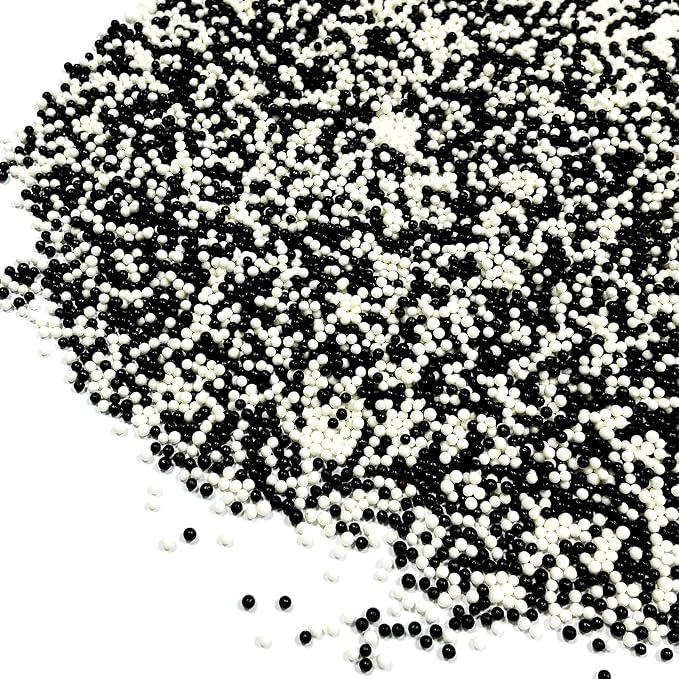 Homipooty White and Black Nonpareils Sprinkles Edible White and Black Pearl Sugar sprinkles 110g/3.88oz 2mm Mini Pearls for Cake Decorating Cupcake Topper and Cookie Ice Cream Halloween Christmas Supplies